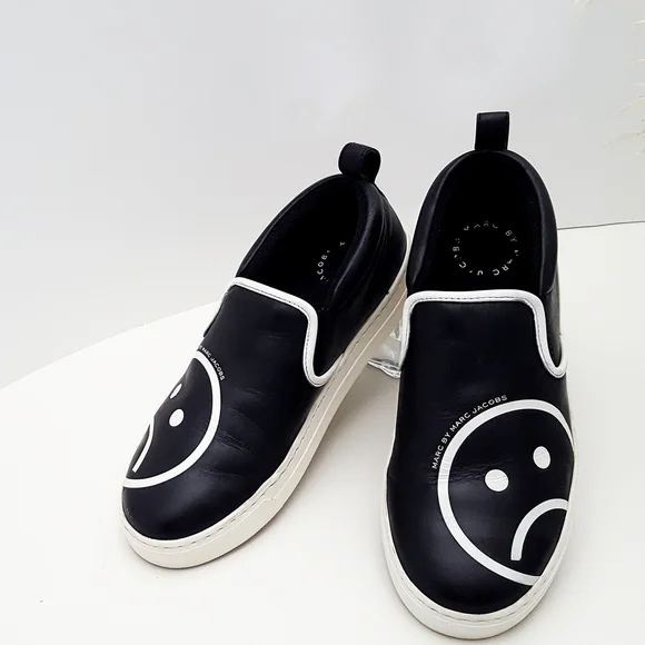 90's Marc Jacobs🔥Sad Face☹ Broom Slio On Sneakers Shoes - Picture 2 of 7